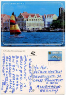 Netherland Antilles 1995 Postcard Willemstad, Curaçao - St. Anna Bay; 1g. Saba Govt. Building Stamp - Curaçao