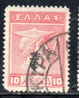 GREECE GRECIA ELLAS 1916 OVERPRINTED IN BLACK HERMES MERCURY MERCURIO 10l USED USATO OBLITERE' - Oblitérés