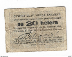 *slovenia Notgeld Sarajevo 20 Helera 1919 - Slovénie