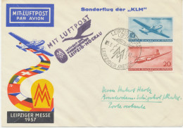 DDR 1.3.1957, Sonderflug Der KLM Zur Leipziger Frühjahrsmesse Erster Flugtag „LEIPZIG – AMSTERDAM“ (HLII/22 / Dah.28g) - Luchtpost