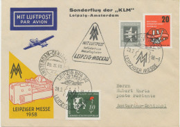 DDR 28.2.1958, Sonderflug Der KLM Zur Leipziger Frühjahrsmesse Erster Flugtag „LEIPZIG – AMSTERDAM“ (HLII/34 / Dah.35f) - Airmail