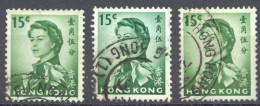 Hong Kong Sc# 205 Used Lot/3 1962 15c QEII Definitive - Usados