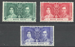 Hong Kong Sc# 151-153 MH 1937 Coronation Issue - Neufs