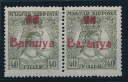 ** Baranya I. 1919 Zita 40f Pár Elmosódott évszámmal, Bodor Vizsgálójellel (ránc / Crease) - Andere & Zonder Classificatie