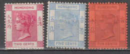 HONG KONG (CHINA) - 1882 - YVERT N°33+37+41 * MH (CHARNIERE FORTE - NO THIN) - FILIGRANE CA - COTE 2020 = 85 EUR - Unused Stamps