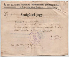 1917 Szolgálati Jegy Debreceni Alakulattól + Sorozó Lap - Sonstige & Ohne Zuordnung