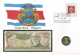 Costa Rica 1993. 100C + 1997. 10C Cu-Al-bronz Borítékban Bélyeggel és Bélyegzéssel T:UNC,AU  Costa Rica 1993. 100 Colone - Non Classificati