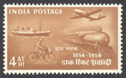 India Sc# 250 MH 1954 4a Mail Transport - Unused Stamps