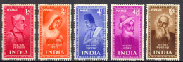 India Sc# 238-242 MH 1952 1a-12a Famous People - Unused Stamps