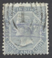 India Sc# 27 Used 1866-1868 6a 8p Queen Victoria  - 1858-79 Compagnie Des Indes & Gouvernement De La Reine