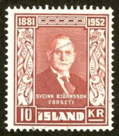 Iceland Sc# 277 Used (a) 1952 10k Sveinn Bjornsson - Gebruikt