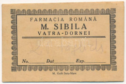 * T2/T3 Vatra Dornei, Dornavátra, Bad Dorna-Watra (Bukovina, Bukowina); Farmacia Romana M. Sibila / Pharmacy's Envelope  - Zonder Classificatie