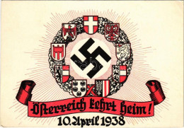 ** T2/T3 Österreich Kehrt Heim! 10. April 1938 / Osztrák Náci Propaganda Horogkereszttel / Austrian Nazi Propaganda, Swa - Non Classés