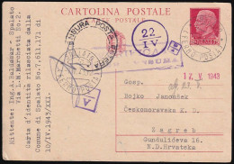 CROATIA (NDH) WWII - Stationery Sent From Split To Zagreb 07.05. 1943. Censored With The Italian Censorship / 2 Scans - Fiume & Kupa