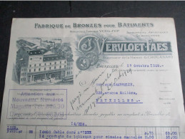 Oude  1929  Faktuur   Fabrique  De  BRONZES  Pour  Batiments   VERVLOET --FAES   Chaussée  De Wavre  BRUXELLES - Artesanos
