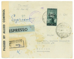 P2641 - ITALIA AMGVG , 13.8.46 L. 50 ISOLATO PER TORINO, ESPRESSO RACCOMANDATO. CENSURA AMERICANA - Marcophilia