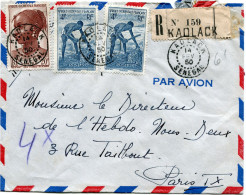 A. O. F. LETTRE RECOMMANDEE PAR AVION DEPART KAOLACK 14 FEV 50 SENEGAL POUR LA FRANCE - Covers & Documents