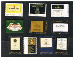 SAN MARINO - UN 2069.2078 - 2005 GRANDI VINI ITALIANI   (COMPLET SET OF 10 STAMPS , BY BF)   - MINT ** - Unused Stamps