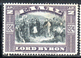 GREECE GRECIA ELLAS 1924 REPUBLIC ISSUE DEATH OF LORD BYRON AT MISSOLONGHI 2d MH - Ungebraucht