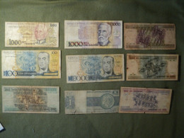 BRESIL. LOT DE 9 BILLETS DE BANQUE DIFFERENTS. 1975 / 1990 1 CRUZEIRO 1975. 100 CRUZEIROS 1981. 200 CRUZEIROS 1984. 1000 - Brasilien