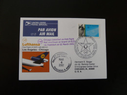 Premier Vol First Flight Los Angeles Chicago On MD11 Lufthansa 2002 - Lettres & Documents
