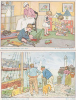 French Boy With Toy Model Train Crane Ship 2x Old Sketch Postcard S - Collezioni E Lotti