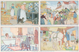 French Bathroom Kitchen Farm Village 4x Drawing Old Postcard S - Collezioni E Lotti
