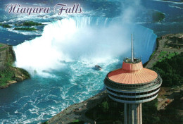 21171 NIAGARA FALLAS CHUTES DU NIAGARA Vue Aérienne Avec La Tour Skylon   (2 Scans) - Chutes Du Niagara