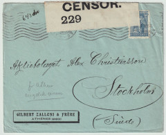 GRÈCE / GREECE - 1916 (Jan 2) Cover From ATHENS To STOCKHOLM, Sweden - British Censor Tape, Arrival January 30 - Covers & Documents