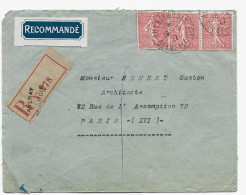 Enveloppe Ouverte étiquette  Recom En Bleue   AULNAY SOUS BOIS   1927    3 X  50 C Semeuse - Briefe U. Dokumente