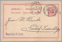 GERMANY Incoming To LUXEMBOURG-NEUDORF 1895 Mainz-Ludwigshafen (Rhine) Bahnpost Zug 19 RPO Bayerthal & Levy - Autres & Non Classés