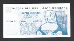 BANKBILJET 500 F - JACO SPEELBANK - BANQUE DE JEUX - KIMEX BRUXELLES  - 12,5 Cm X 6,5 Cm  (BB 26) - [ 8] Fakes & Specimens
