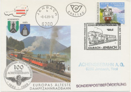 ÖSTERREICH 1989, 100 Jahre Achsenseebahn FDC M. ESST „JENBACH“ Und ESST „SONDERPOSTBEFÖRDERUNG Tirol MAURACH – JENBACH" - Lettres & Documents