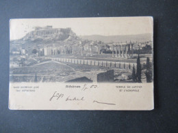 Griechenland 1908 AK Athenes Temple De Jupiter Et L'Acropole Nach Geneve Schweiz Gesendet Mit Ank. Stempel - Brieven En Documenten