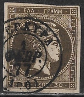 GREECE 1876 Large Hermes Head Athens Print 30 L Brown Thin Paper Vl. 59 F / H 45 - Gebraucht