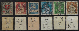 Switzerland 1917/1950 6 Stamp With Perfin K.F./Z. By Gebruder Kunzli Kunstverlag Art Publisher In Zurich Lochung Perfore - Perfin