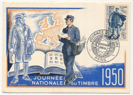 FRANCE => PARIS - Carte Officielle "Journée Du Timbre" 1950 Timbre 12F + 3F Facteur Rural - Lettres & Documents