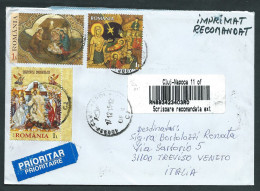 Romania 2015; Christmas, Easter, Flowers With Clock; Registered Cover To Italy; Natale, Pasqua, Fiori Con Orologio. - Covers & Documents