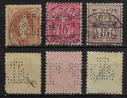 Switzerland 1882/1912 3 Stamp With Perfin TF Weave By Theodor Fierz & Co From Zurich Lochung Perfore - Perfin