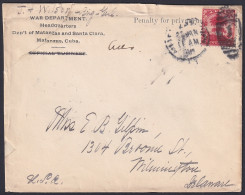 1899-H-282 CUBA US OCCUPATION 2c PENALTY COVER WAR HEARDQUARTER MATANZAS.  - Covers & Documents