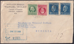 1934-H-27 CUBA REPUBLICA 1934 FINLAY REGISTERED COVER TO HUNGARY.  - Brieven En Documenten