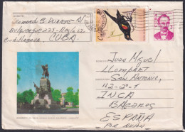 1976-EP-100 CUBA 1976 3c POSTAL STATIONERY COVER TO SPAIN. CAMAGUEY AGRAMONTE MONUMENT.  - Covers & Documents