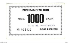 Croatia Sloga Durdevac Foodbon 1000 Dinara  Stamp 1990  C6 - Croazia