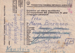Jugoslavia 1947 Postcard Kriegsgefangenenpost  Lager Kalvaria Zemun Marija Bursać From Canstein Marsberg Marga Biermann - Lettres & Documents