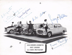 LES FRERES JACQUES-autographe Sur Carte Postale Publicitaire 403 Peugeot - Zangers & Muzikanten