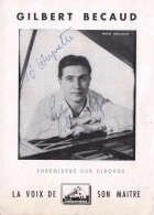 GILBERT BECAUD-autographe Sur Dépliant Pathé Marconi Format 13x 18 Cm - Chanteurs & Musiciens