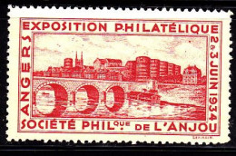 Vignette Neuve NSG - EXPOSITION PHILATELIQUE ANGERS 2-3 Juin 1934 - Philatelic Fairs