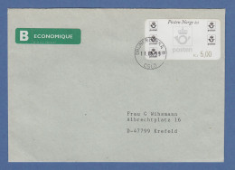 Norwegen 1999 ATM Postemblem Wert 5,00 Auf FDC GRÜNERLOKKA Gel. Nach Krefeld - Automatenmarken [ATM]