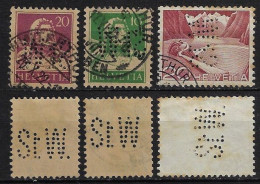 Switzerland 1913/1972 3 Stamp With Perfin StW. By Stadt Winterthur All City Offices And Companies Lochung Perfore - Perfin