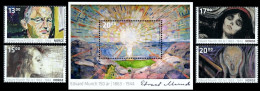 SALE!!! NORWAY NORUEGA NORVEGE NORWEGEN 2013 EDVARD MUNCH 4 Stamps + Souvenir Sheet MNH ** - Unused Stamps